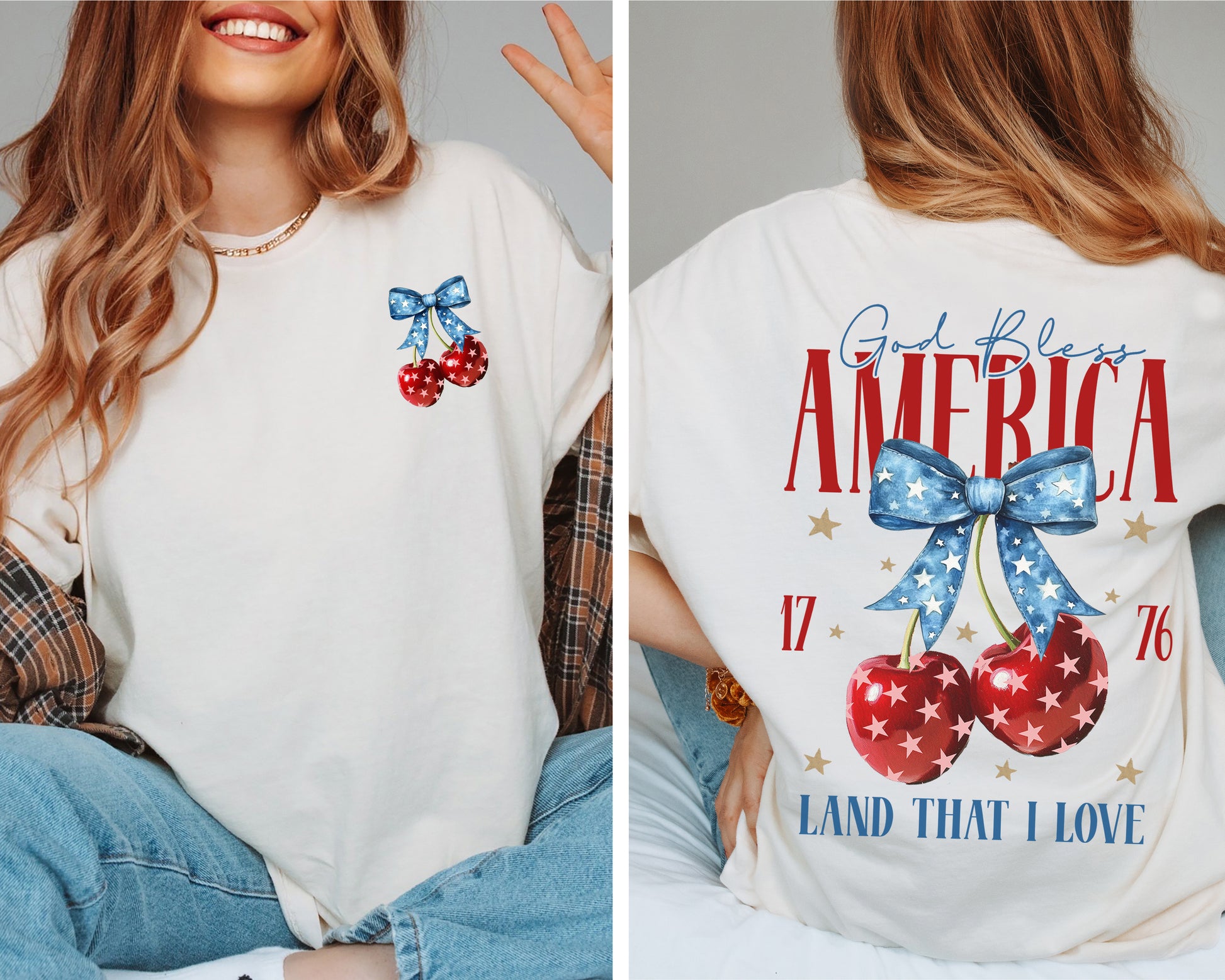 Cherry Coquette USA Tee – Comfort Colors® 4th of July Oversized Graphic Shirt