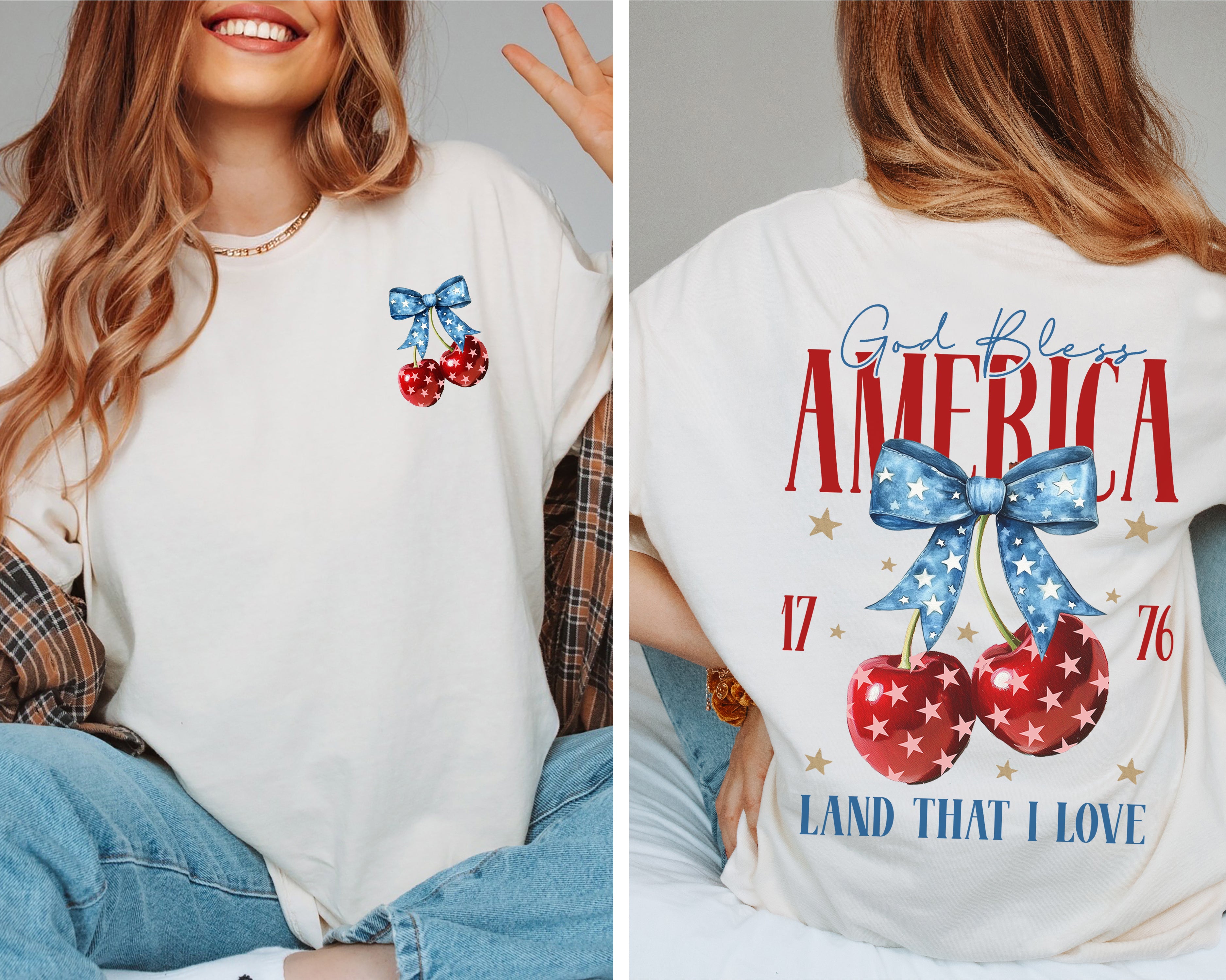 Cherry Coquette USA Tee – Comfort Colors® 4th of July Oversized Graphic Shirt