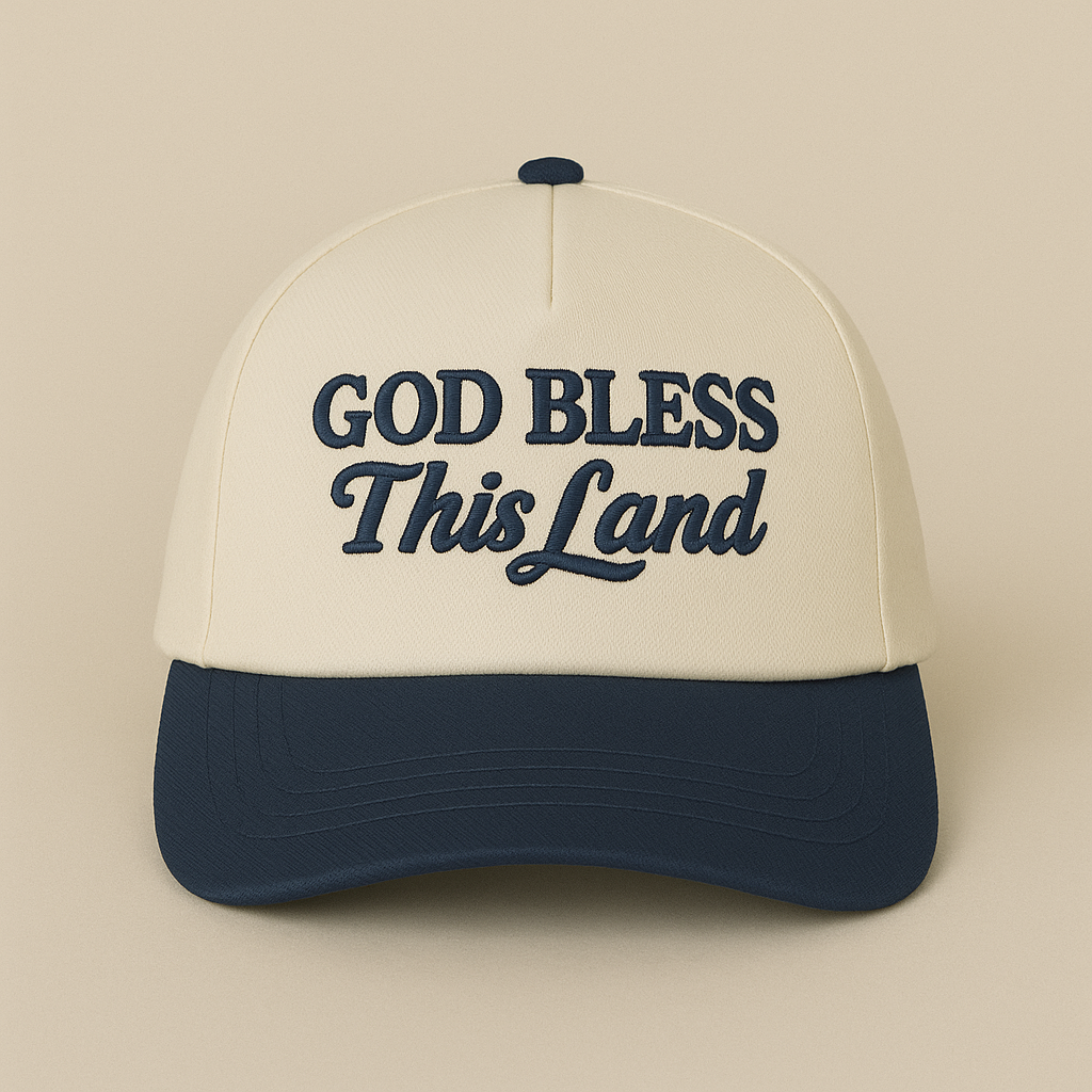 God Bless This Land Hat – Puff Embroidered Patriotic Trucker Cap