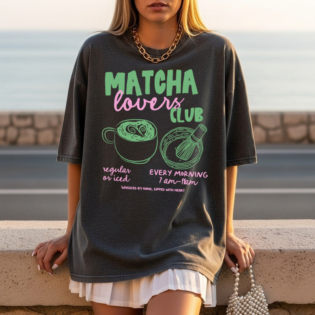 Matcha Lovers Club Shirt – Oversized Comfort Colors Tee for Tea & Coffee Lovers